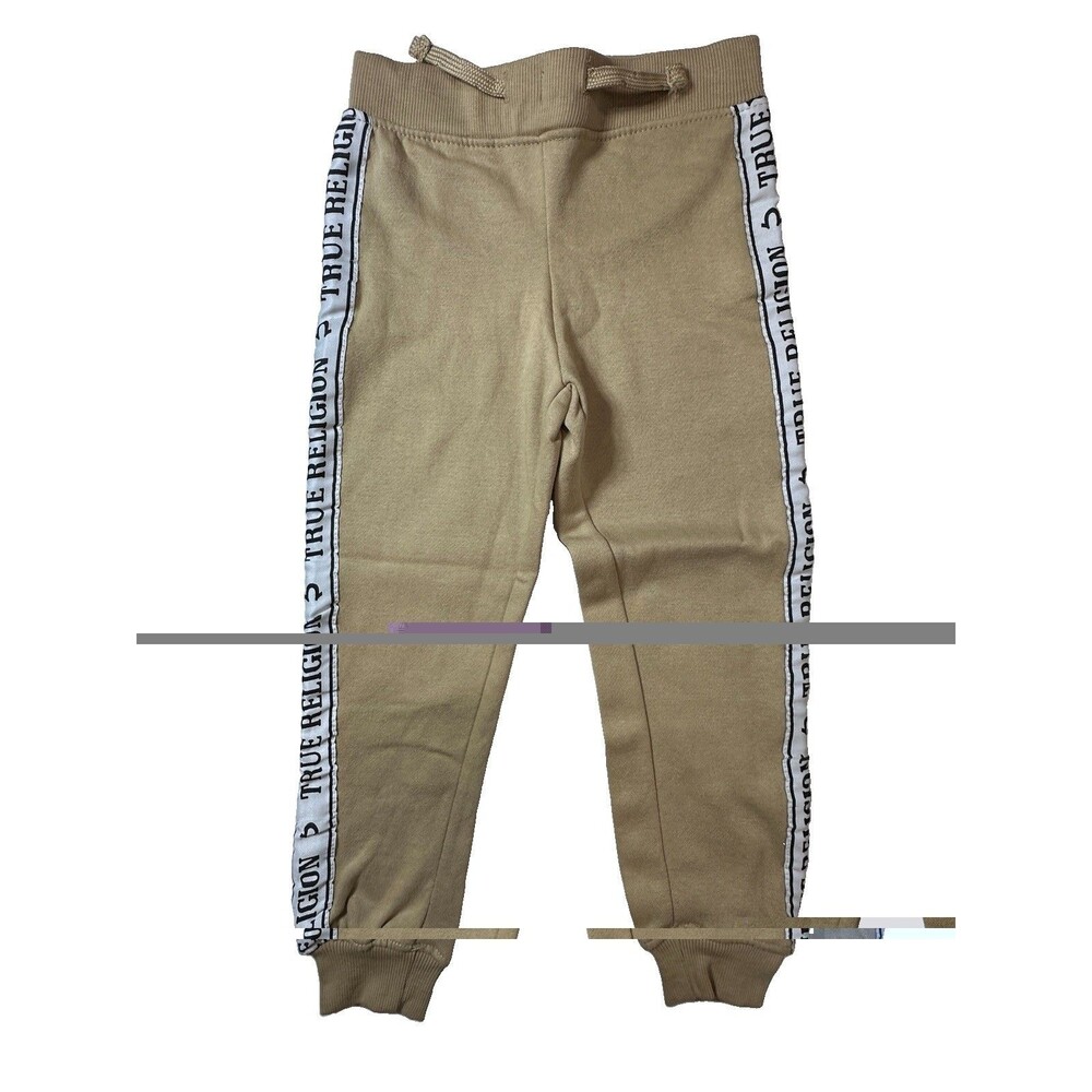 True Religion Pants Mens Medium 5/6 M Beige Logo Jogger Sweatpants Side 0151